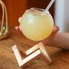 Bicchiere Tazza da Bere con Supporto in Legno Forma Lunare Rotonda Creativa Tazza da Bere Tazza da Cocktail Tazza per Smoothie Frutta Luna Succo Bicchiere Trasparente