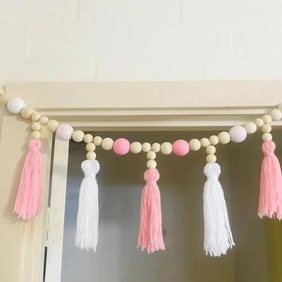 Stile Nordico Legno Legno Nappa di Perline Bambina Bambino Ornamenti Perline Decorazione da Parete Tenda