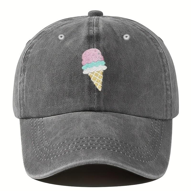 Ice Cream Print Washed Baseball Cap Unisex Adjustable Casual Cotton Hat One Size