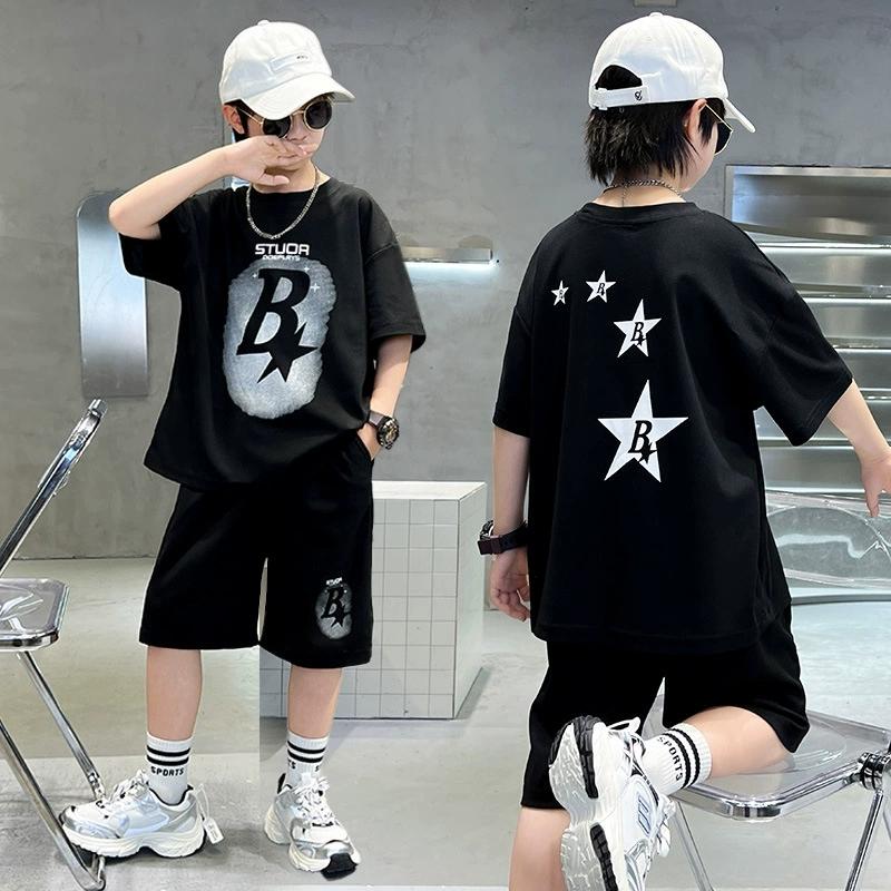Summer Youth Boys  Clothing Set Letter Short Sleeve T-shirt Shorts 150