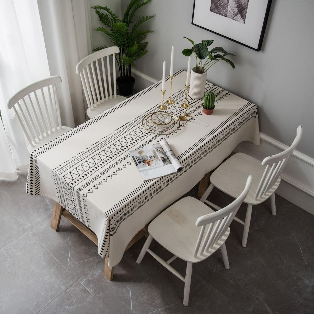 Cotton Linen Tablecloth,Geometrical Pattern Rectangle Tassel, Dust-Proof Table Cover,for Kitchen Dinning Party Tea Table Decor