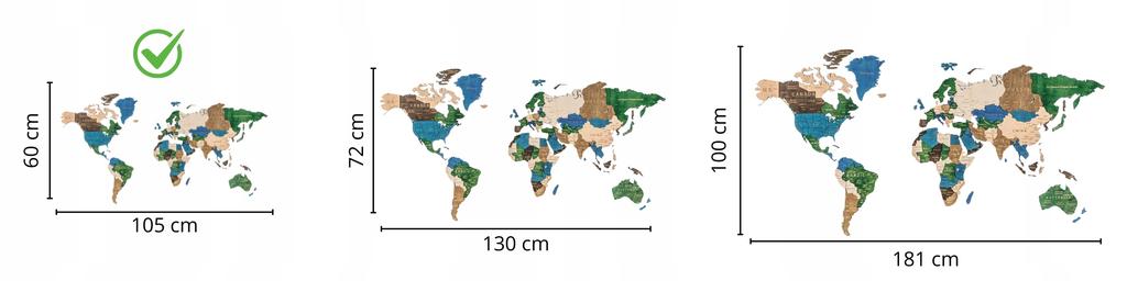 3D Wooden World Map Multicolor 105cm with Cities Wall Decoration