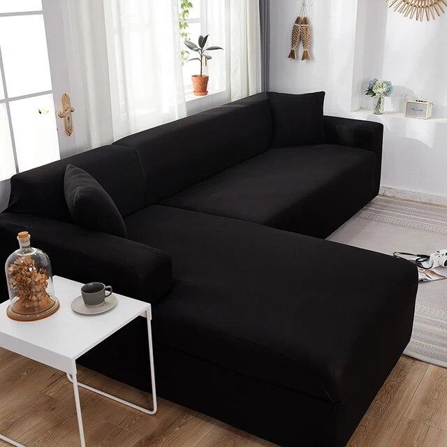 Sofa Covers For Living Room Elastic Solid Corner Couch Cover L Shaped Chaise Longue Slipcovers Chair Protector 1 /2 /3 /4 Seater
