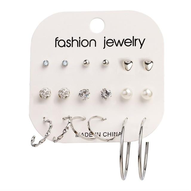 Women 'S Earrings Set Pearl Earrings For Fashionable Jewelry Women Bohemian Chic Style Geometric Crystalline Heart Stud EarringsFashion Stud