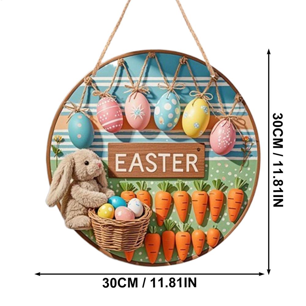 Hanging Bunny Easter Decor Sign Cartoon Easter Colorful Eggs Bunny Welcome Sign Spring Easter Party Indoor Outdoor Home Decor