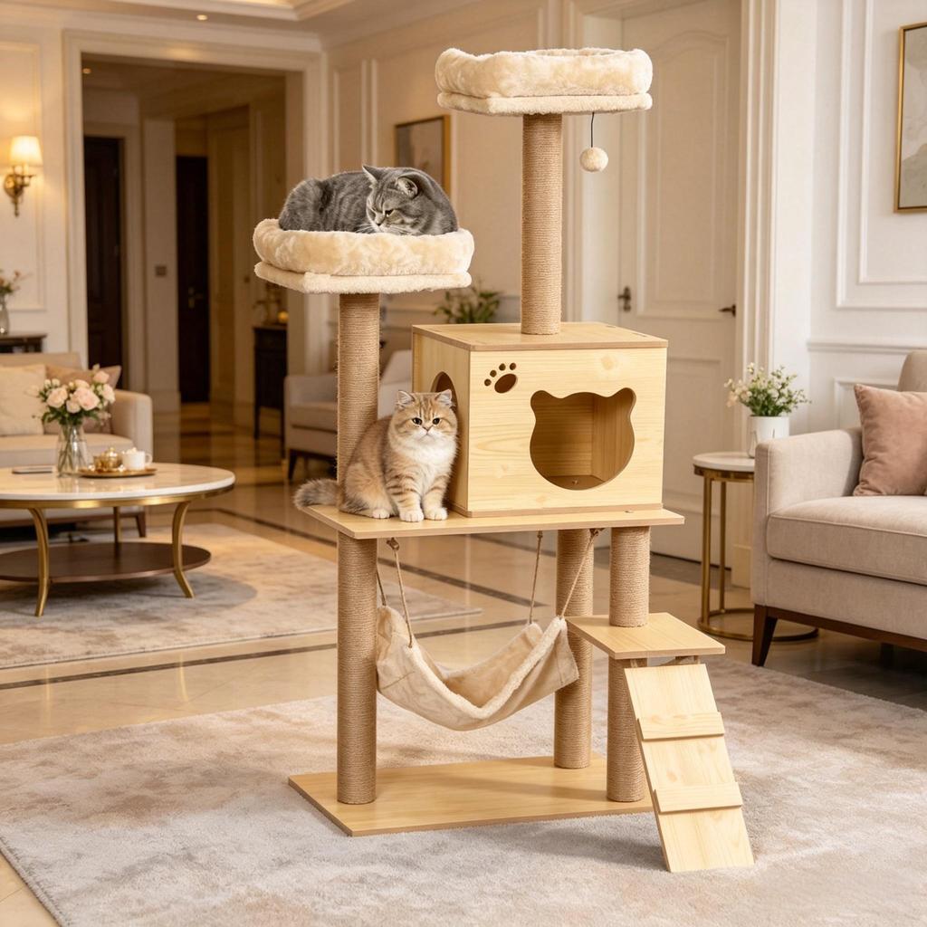 Soft Wood Cat Climbing Tree, Cat Tree, Multi-Level Cat Activity Center (only with cat tree)