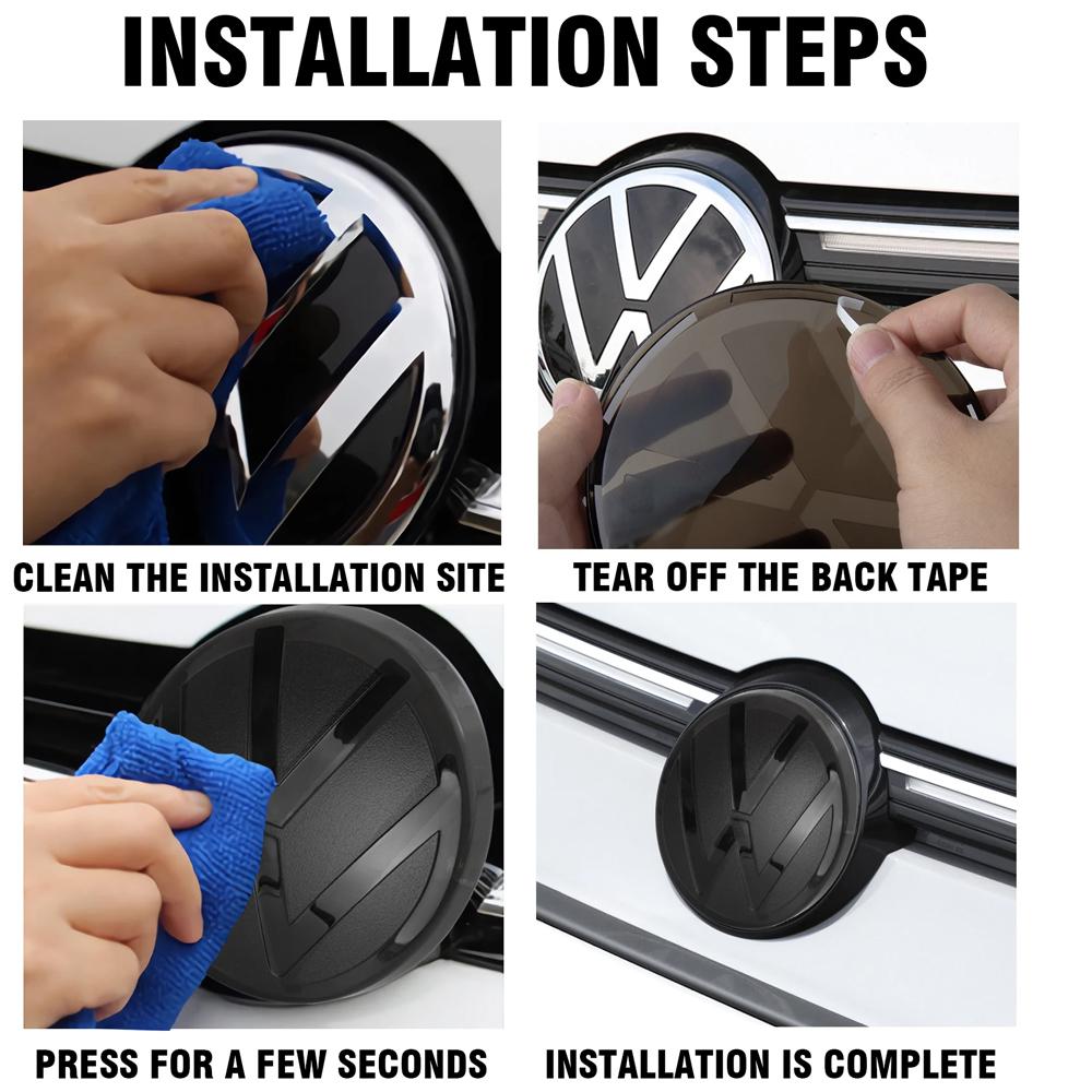 For Volkswagen VW 2pcs Front Rear Emblem For VW Golf 6/Golf 7/Golf 7.5/Golf 8 Not Affect ACC Modified Black Label Flat Mirror VW Logo Sticker zs7