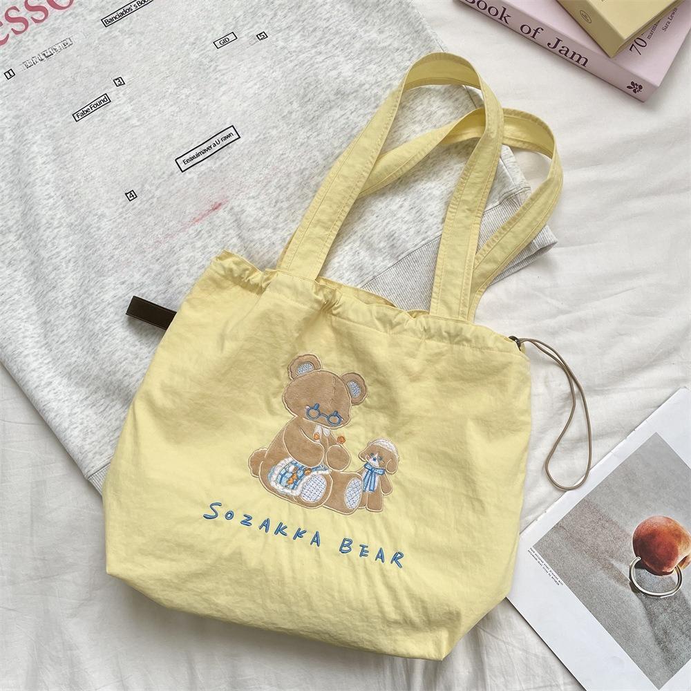 

Sweet Carto Embroidery Women s Shoulder Bags Simple Large Capacity Female Canvas Handbags Lovely Girls Drawstring Tote Bag жовтий