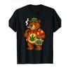 European Sizes Men'S Retro T-Shirt -  Black Tee with Smoking Bear & Pot Design, All-Season Casual & Outdoor Wear