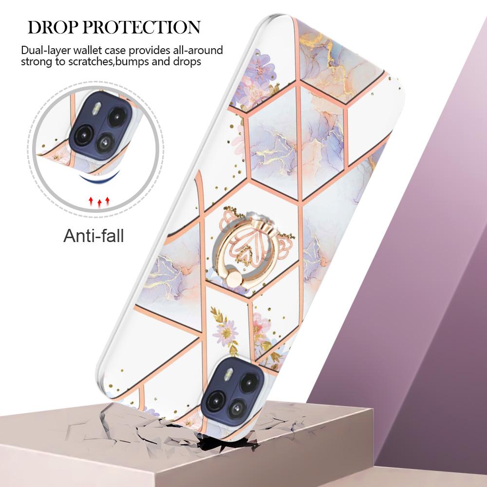 Ringhalterung, goldener Rand, Gitter, Marmorblume, IMD, ultradünne Telefonhülle für Motorola Moto E20, E30, E40, G31, G41, G50, G51, G71, G10, G20, G30, G40, G60 ...
