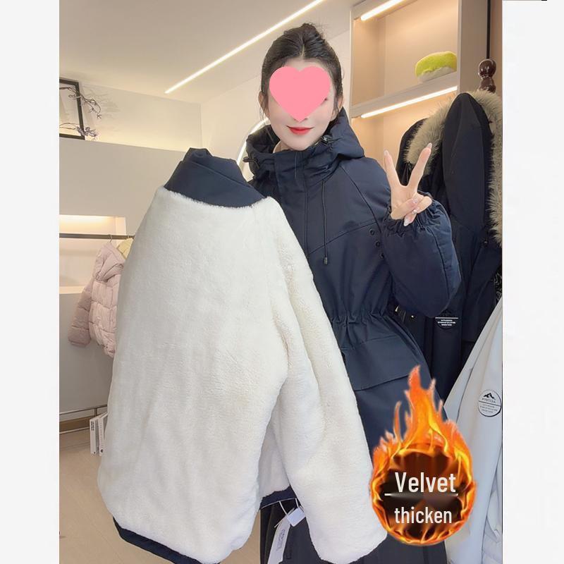 

Winter 2025 Hooded Slimming Mid-Length Waist-Cinched Versatile Outerwear L (Length 75 cm, 120-140 kg)