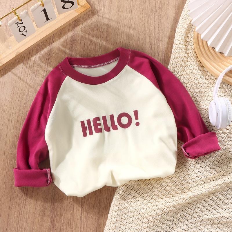 Korean Toddler Girl Thin Sweatshirt Cotton Letter Spliced Sleeve Baby Girl Tops Loose Round Collar Boys Base Shirts