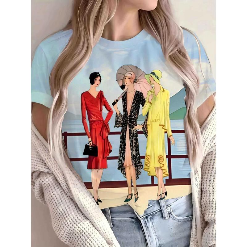 Streetwear Punk Style Graphic Tee Women - Comfortable Breathable Casual Round Neck Short Sleeve Top