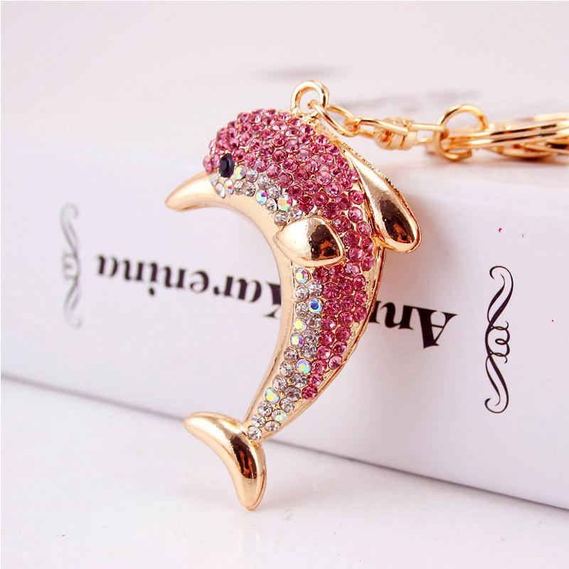 Sparkling Alloy Rhinestone Dolphin Car Keychain Ocean Charm Modern Simple Style
