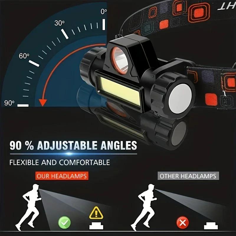 Bright Rechargeable COB LED Headlamp Magnetic USB Head Torch Outdoor Multi Function Fishing Tools Dual Source Light Waterproof