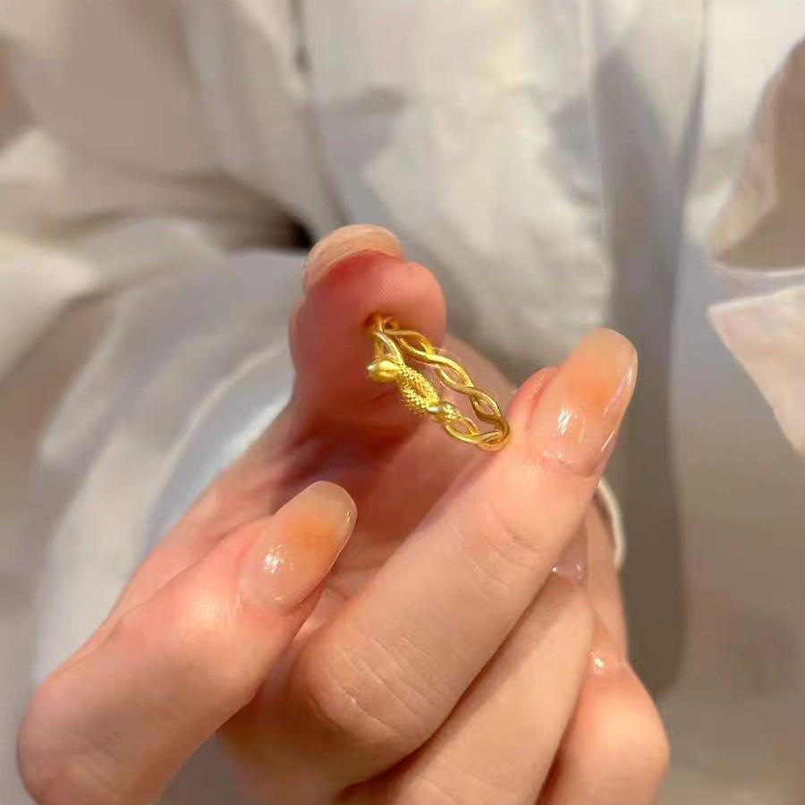 Vietnamese Gold Double Snake Ring - Simple Zodiac Open Design for Snake Year
