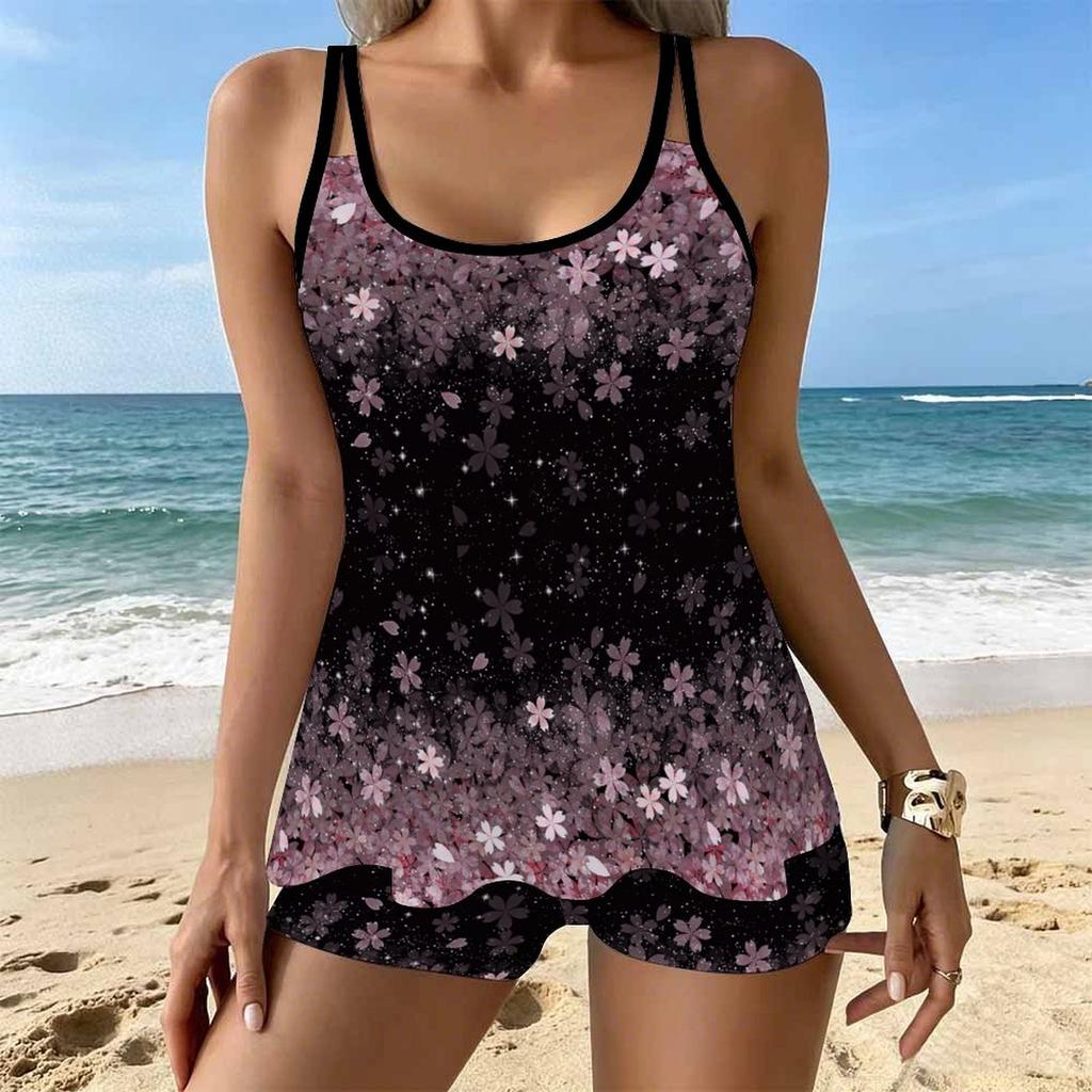 Women's Swimwear Tankini 2 Piece Swimsuit  Scattered Small Floral Fragments Pattern Vacation Bathing Suits