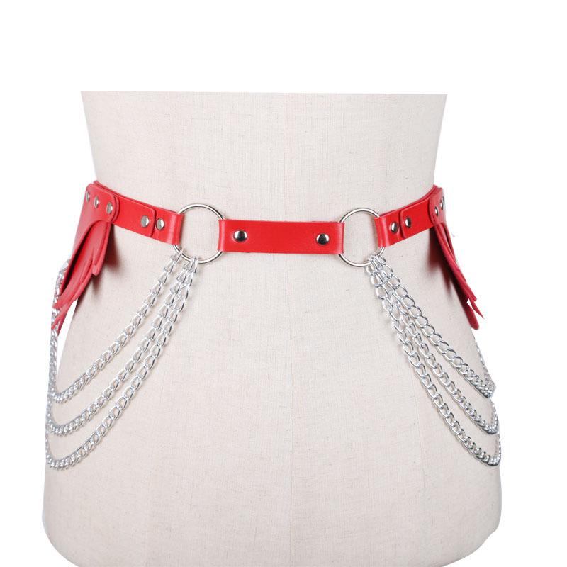 Leather Angel Wings Backpack Set: Women's Chain Body Harness, Shoulder Strap, and Waistband