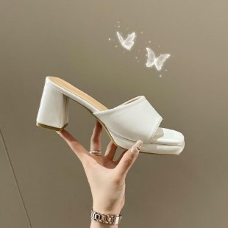 Fashion Women Summer Slippers Peep Toe Chunky High Heels Sandals Slides Party Shoes Woman Flip Flops Solid Candy Color Large Size 35-46