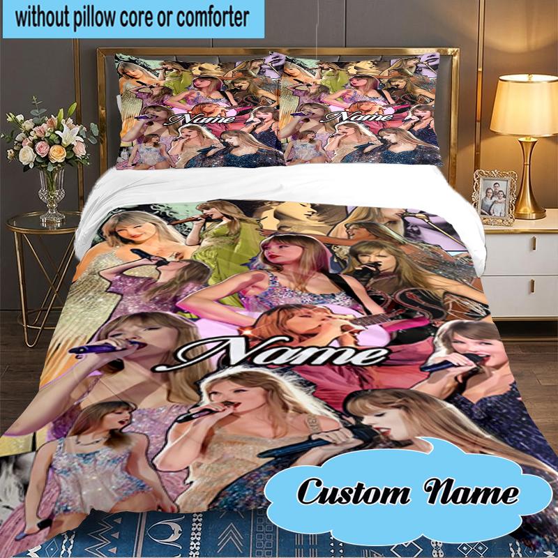 Custom Name Taylor Top singer Bedding Set 3pcs, Bedding Set Including 1pc Duvet Cover And 2pcs Pillowcases for Bedroom, Dormitory Gift