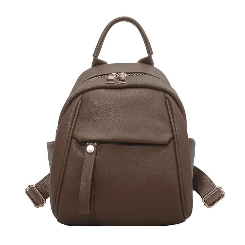 

[MYSKUFT] backpack ladies mini town backpack trip large capacity PU leather Smaller casual mom backpack bag business backpack woman bag (brown)