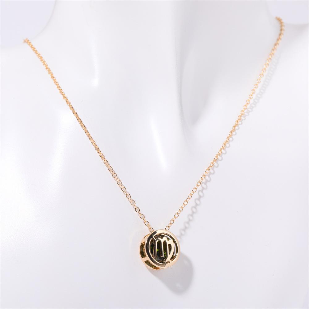 Twelve Zodiac Constellation Necklace - Double-sided Pendant Necklace with Zirconium Drop Pendant and Hollow Chain Around The Collarbone.