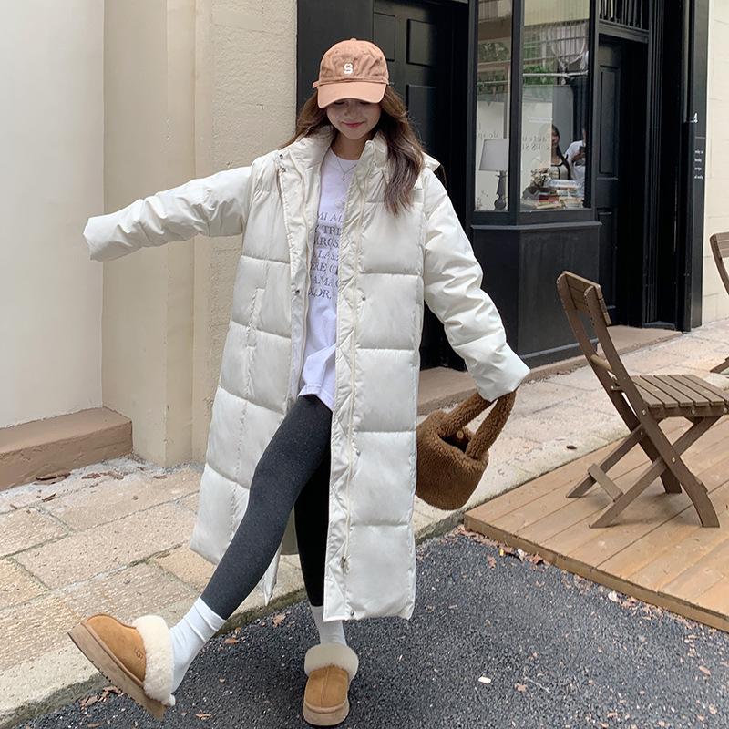 

Popular cotton-padded women s 2025 new long Korean version loose cotton-padded jacket cotton-padded clothes over the knee bread jacket women XL бежевий