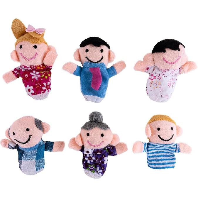Super Z Outlet Mini Grandparents, Mom & Dad, Brother & Sister Family Style Finger Puppets for Children, Shows, Playtime, Schools - 6 Piece (Family 3) Family 1