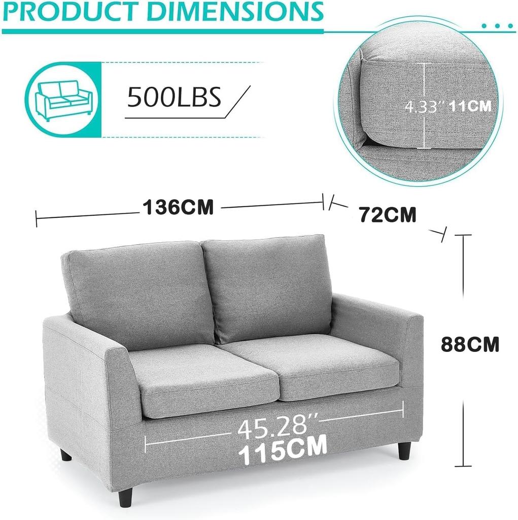 2 Seater Sofa with Removable Sofa Covers Double Seat Small Sofa Two Seater Couch Modern Living Room