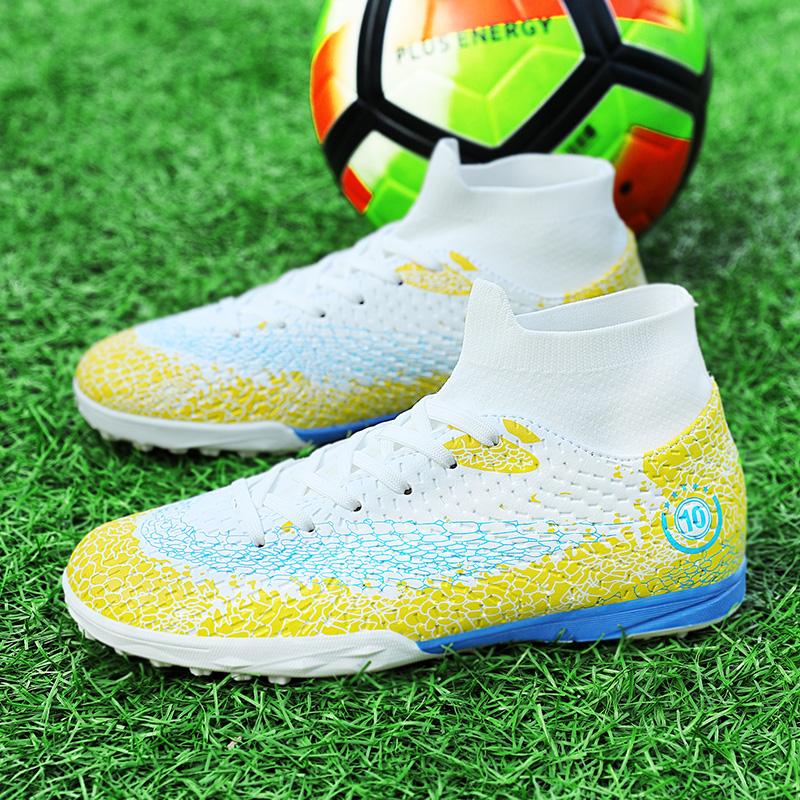 Men's Football Boots Rubber Soft Sole Short-nailed Artificial Turf Leather Youth Kids Football Boots