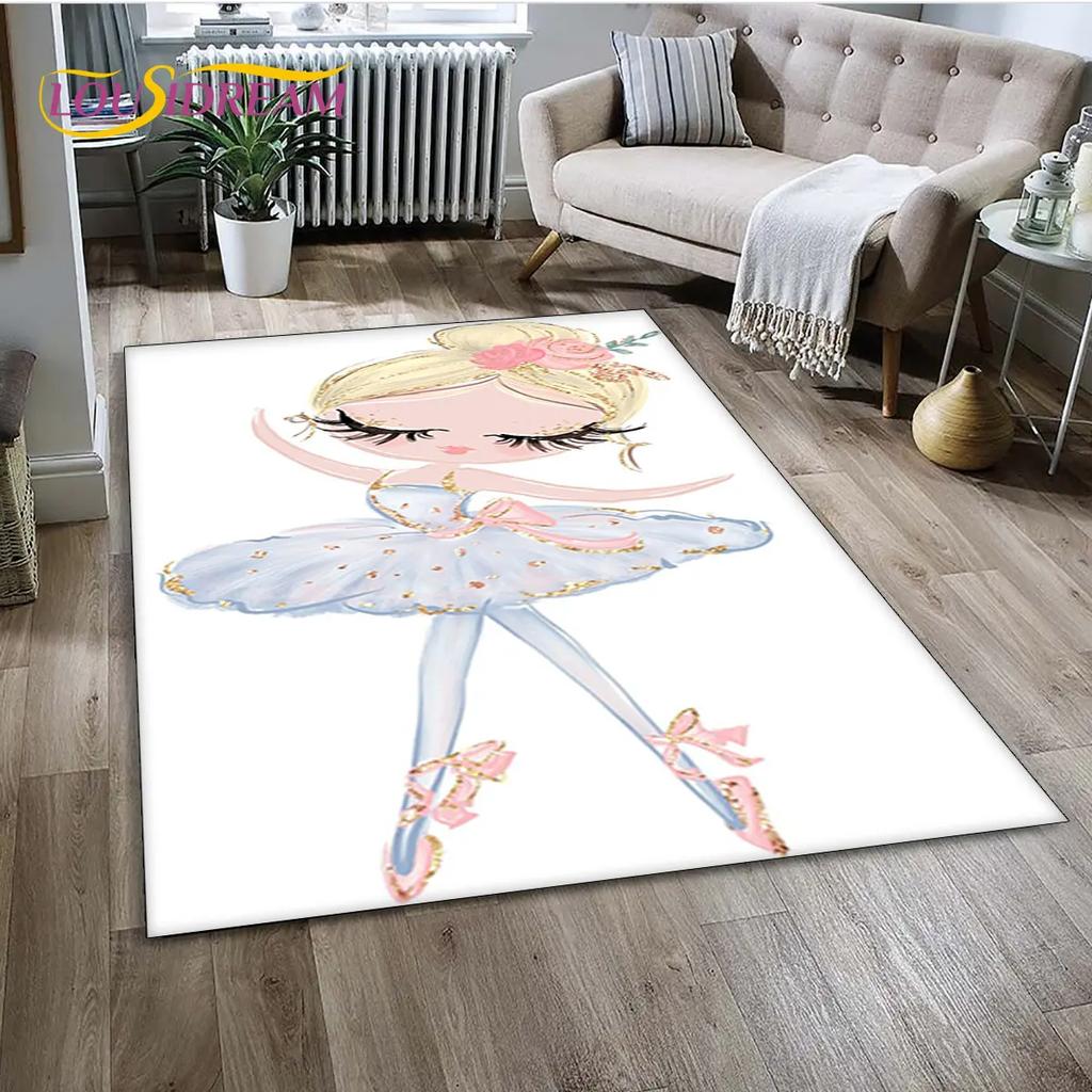3D Cute Ballet Girl Ballerina Unicorn Cartoon Area Rug,Carpet for Home Living Room Bedroom Sofa Doormat Decor,Non-slip Floor Mat