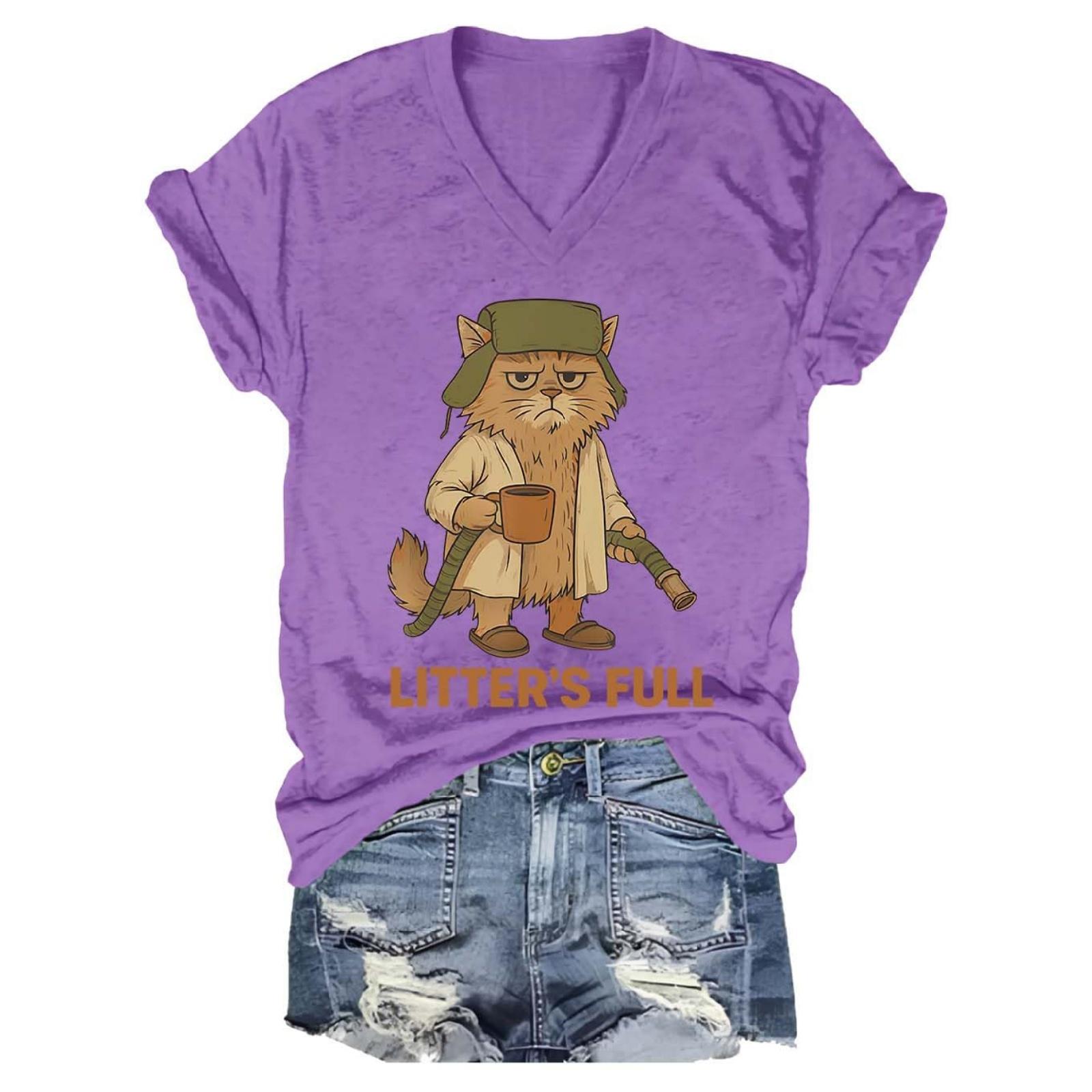 

Женская и мужская унисекс модная футболка с принтом, V-образным вырезом и коротким рукавом, пуловер XL фиолетовый