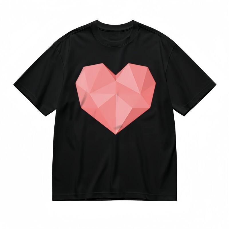 Women's Trend Classic T-Shirt Abstract Faceted Heart Art Print Black Cotton Tee