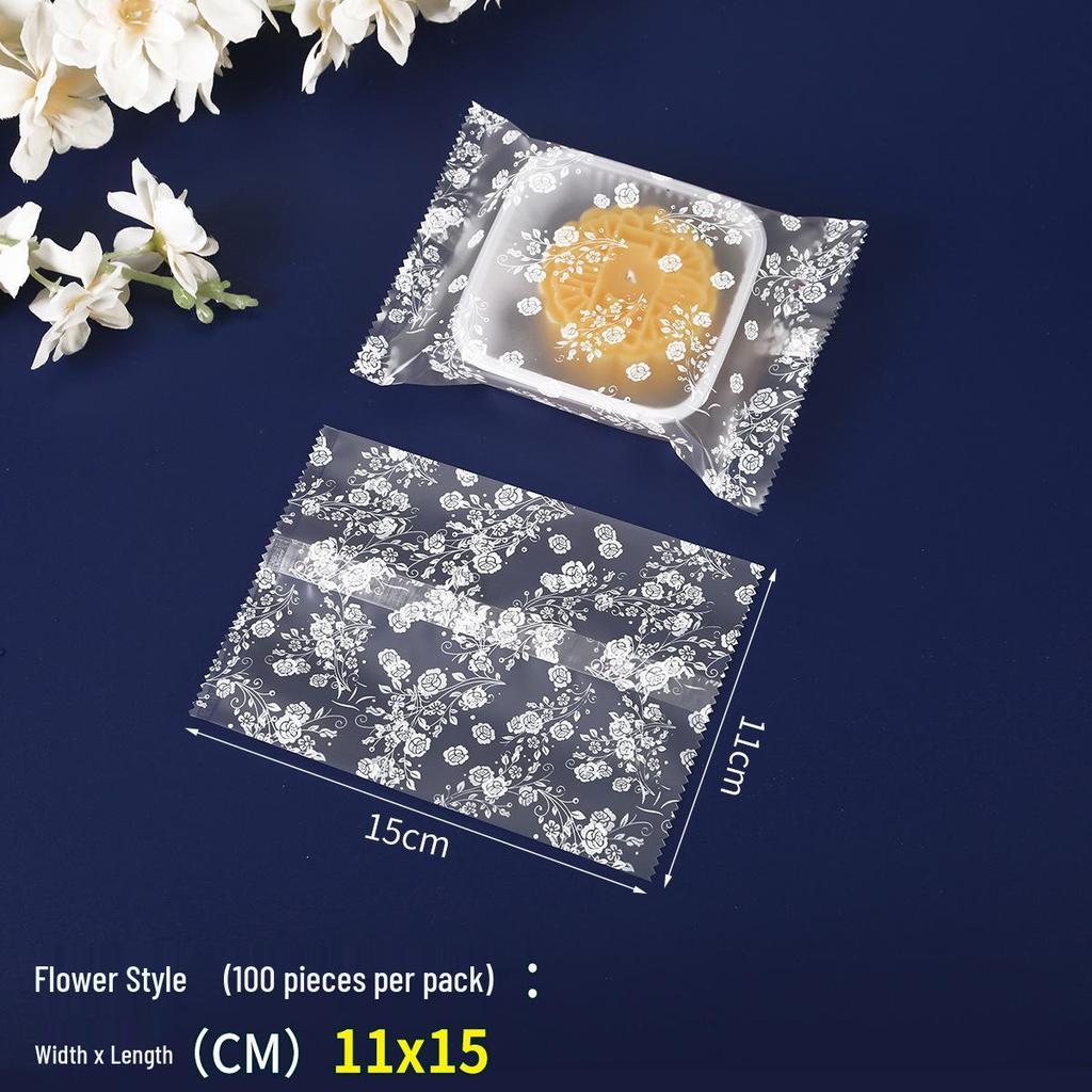White Rose Frosted Snowflake Mooncake Pastry Heat-Seal Bag
