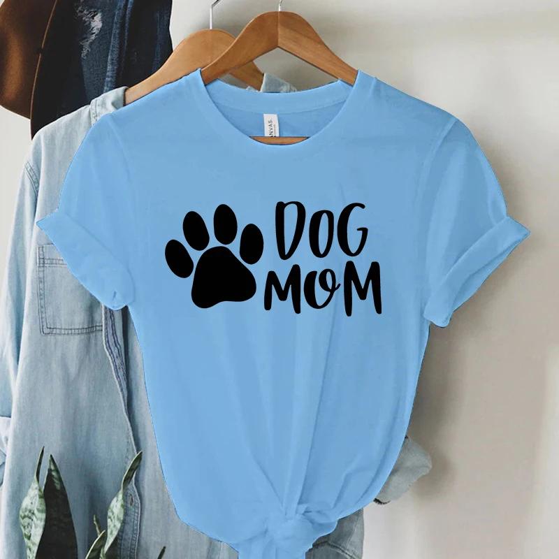 Dam T-shirt Hundtassar Mamma Tryck T-shirt Dam Kortärmad O-Hals T-shirt Damer Ledig Skjorta Kläder Toppar Hundtassar Mamma Tee