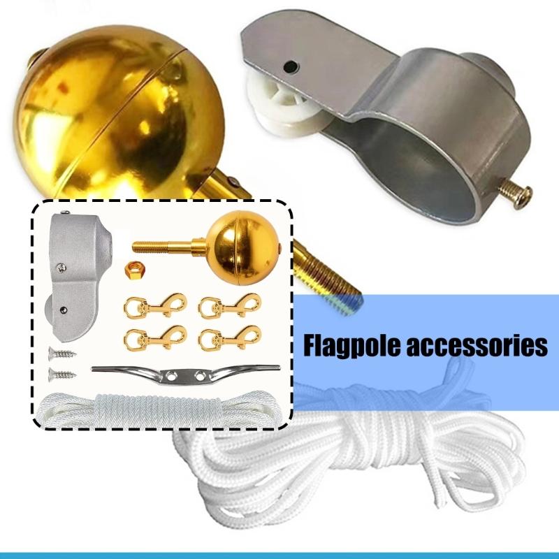 Complete Weatherproof Flagpole Pulley Maintenance System Accessories Set For 2-2.6inch Poles 50ft Cord Metal Fasteners