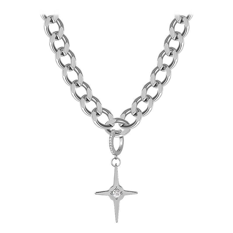 

Punk hip hop trendy cool thick chain necklace niche design cross pendant collarbone chain women titanium steel necklace men and women