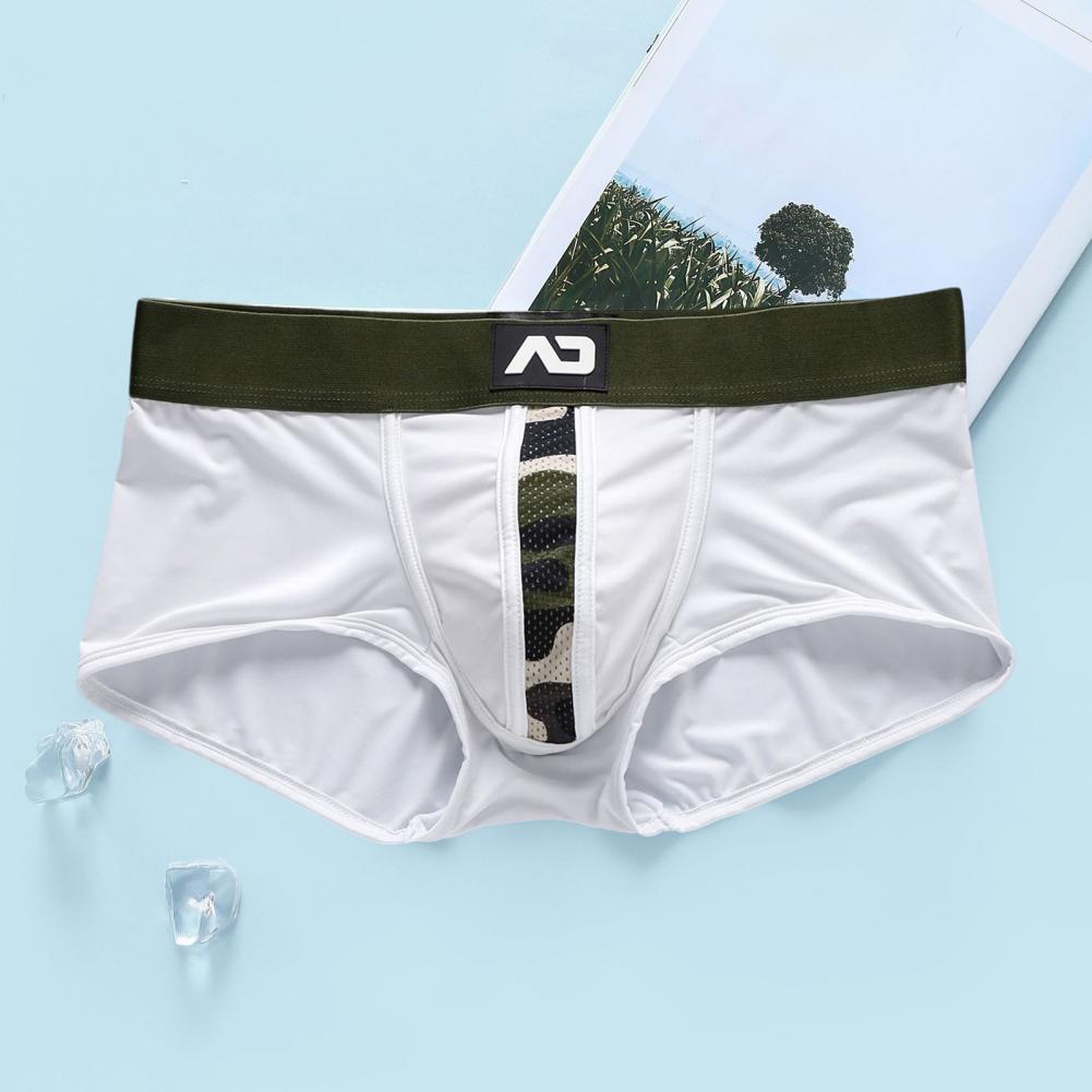 Herreundertøy med lav midje, lappeteppefargede shorts, truser med 3D U-konveks høy elastisitet, utvidet elastisk linning