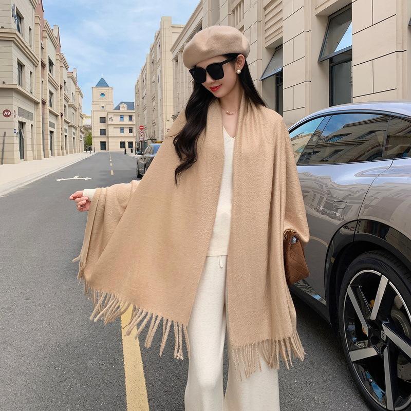 Solid color mink hair scarf light luxury high-end imitation cashmere scarf women's winter Korean men's shawl scarf autumn and winter