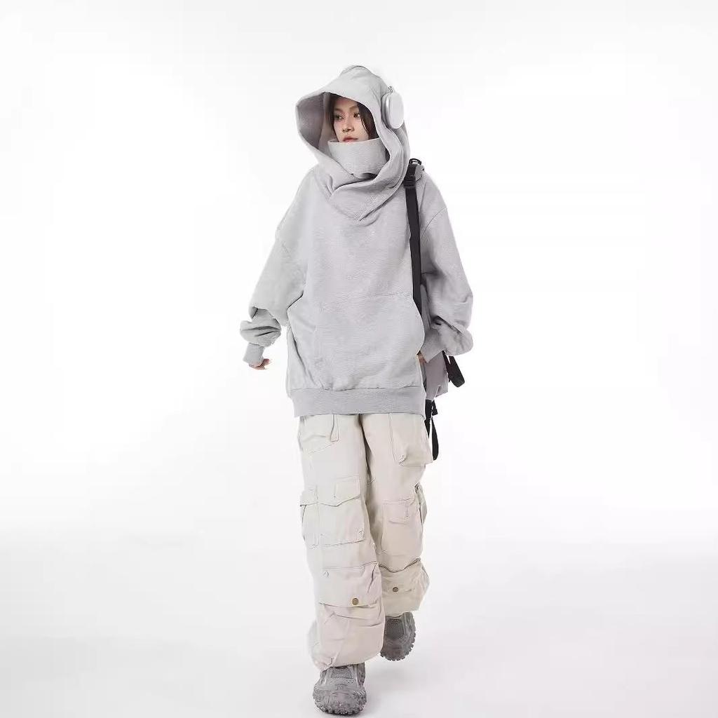 Unisex Trendy High-Collar Hooded Jacket with Velvet Lining for Social Anxiety