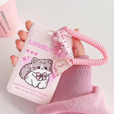Cartoon Prints ID Tag Pass Work Card Cover Case with Elastic Rope Wrist Strap Name Badge Holder Business Access Card Sleeve