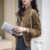 Womens Retro Brown Denim Short Jacket Loose Fit Stand Collar Utility Workwear Top 2026 Winter