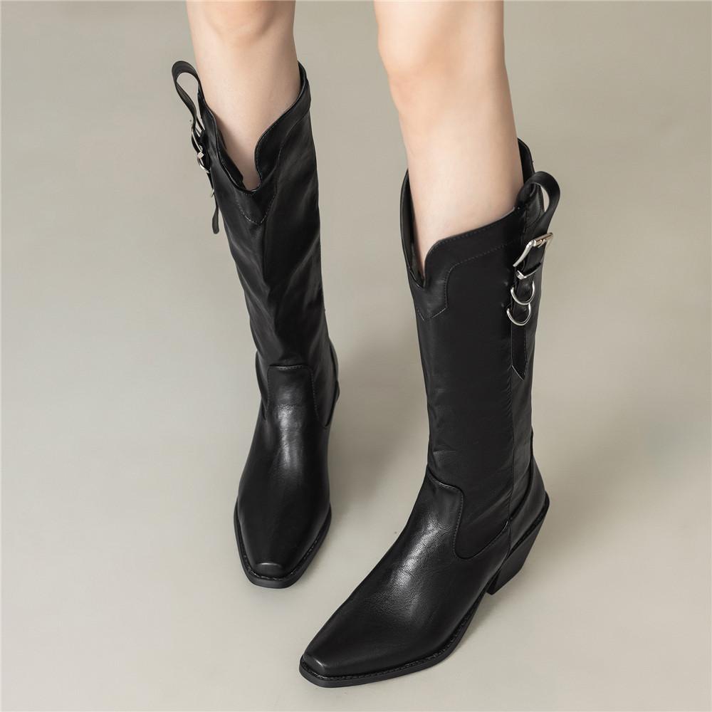 Pointed Toe Western Cowgirl Chelsea Ankle Boots Shoes Women Cossacks Cowboy Boats Wedges Femal Botas Mujer Size35-46 Black Brown