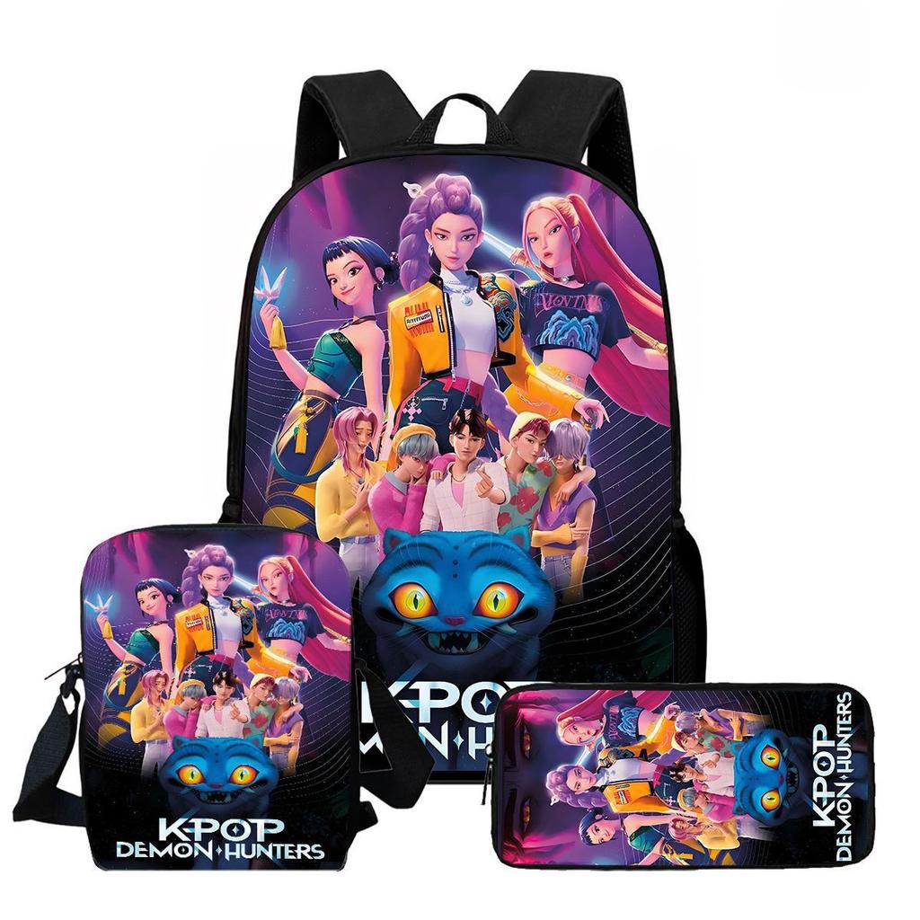Large Capacity Schoolbag with Shoulder Strap; Student Three-piece Pencil Case Set