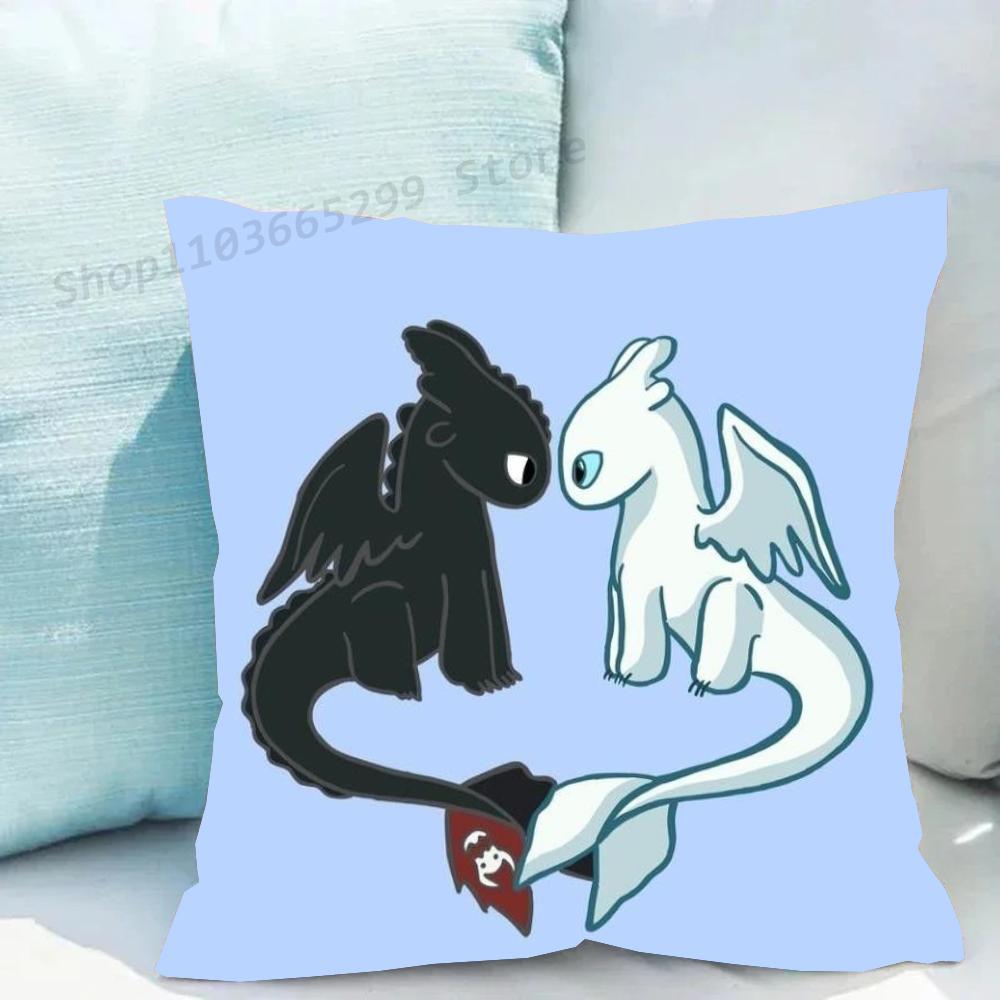 1pc Lovely Couple Toothless Fury Dragon Pillow Case Square Bedroom Sofa Leisure Comfort Cushion Car Living Room Home Decoration