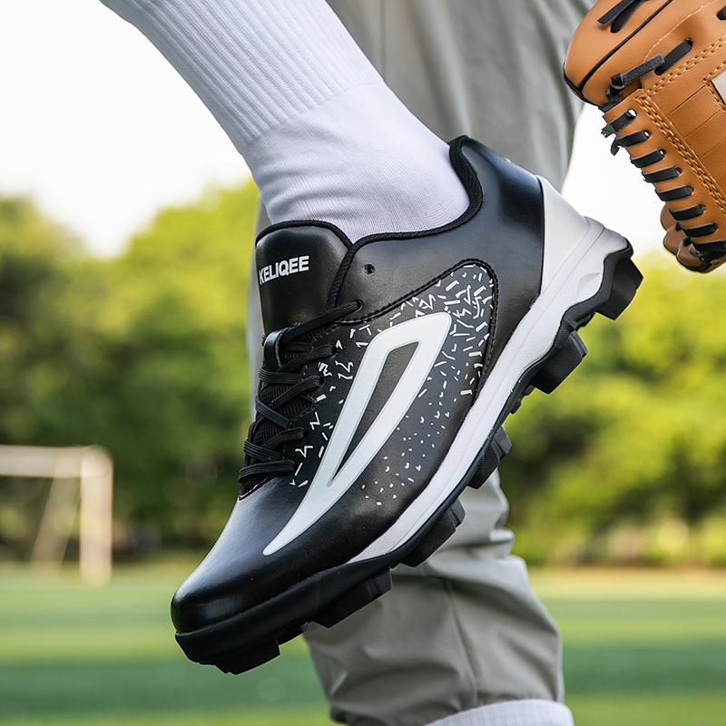 PU Leather Baseball Shoes Non-slip Men's Sports Shoes Waterproof Sneakers Elastic Trainers Rubber Soled Shoes