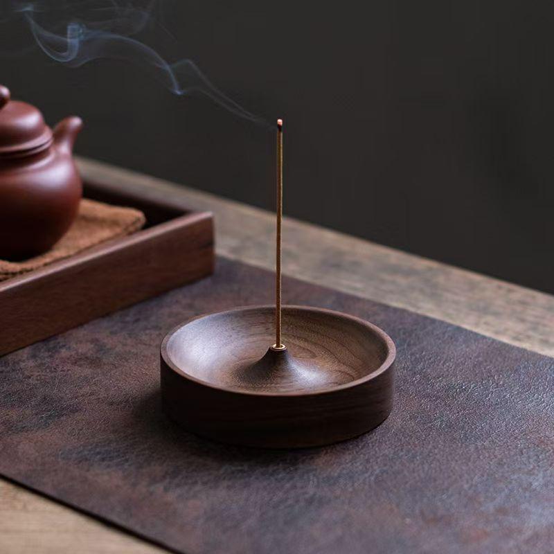 1Pcs Solid Wood Handmade Incense Holder, Natural Grain for Meditation Home Decor Spiritual Holiday Gift