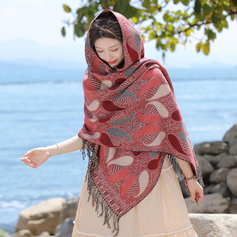 Bohemian Cloak Xizang Yunnan Thickened Scarf Women's Retro National Style With Over Cape