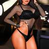 Rave Club Bodysuits Erotic Lingerie Women Underwear Fashion Long Sleeved Lingerie Mini Nightgown Fishnet Clothes Party Lenceria