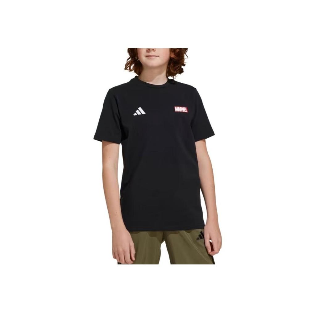 adidas Marvel T-Shirt Logo Round Neck Pullover Short Sleeve Kids Tops Black JC6260